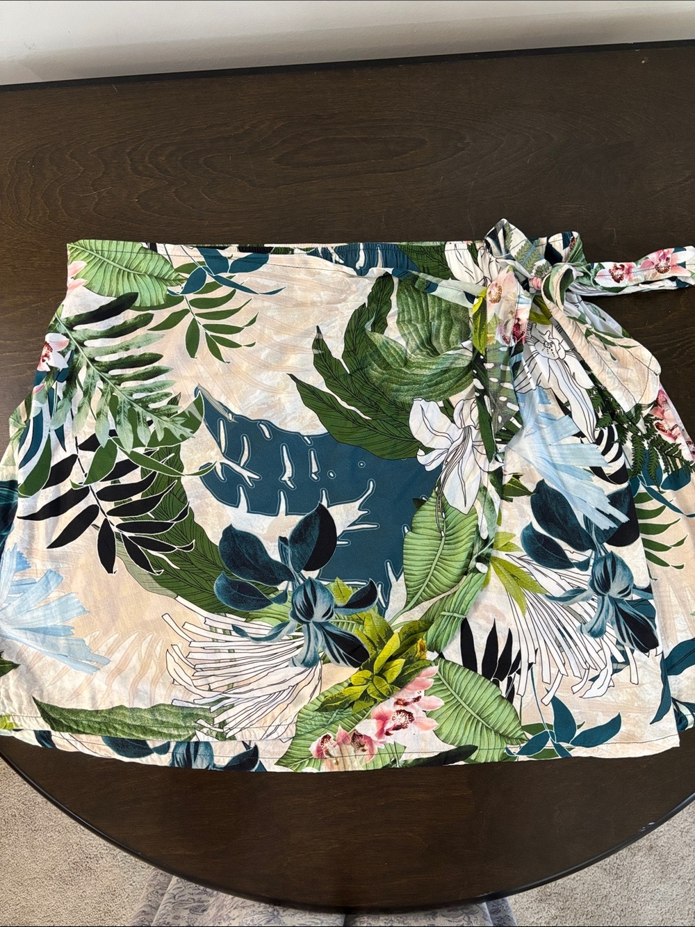 Jantzen Teal and Green Tropical Print Wrap Coverup Skirt with Tie Waist Size 1X